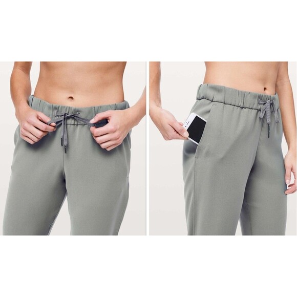 Lululemon Womens Crop Pant On The Fly Drawstring Pockets Grey Sage Casual Sz 4 - Picture 11 of 15